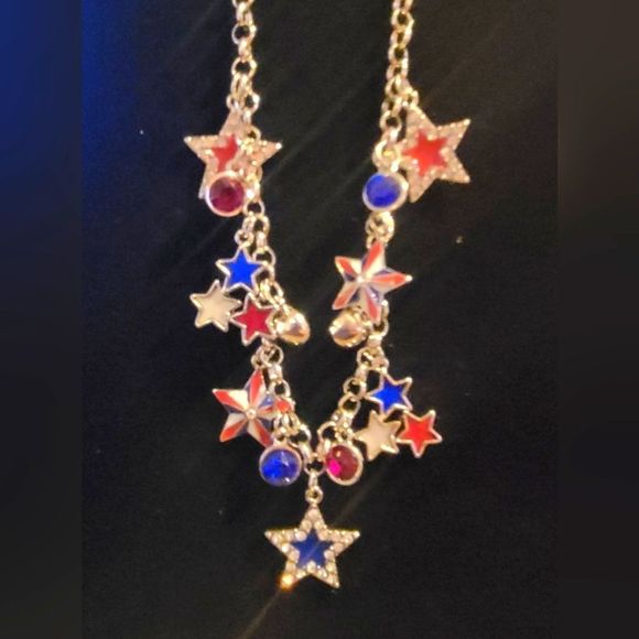 Holiday Lane Patriotic Rhinestone Enamel Stars Necklace - Picture 2 of 3